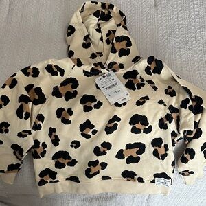 Zara Kids Leopard Print Hoodie - Black and Tan